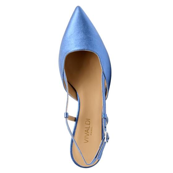 ESCARPINS V05 CUIR METALLISE BLEU-JEAN