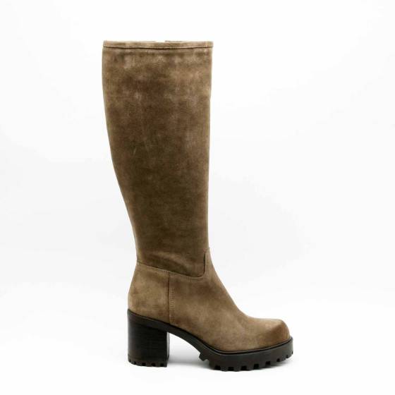 BOTTE CAMILLA CUIR-VELOURS TAUPE