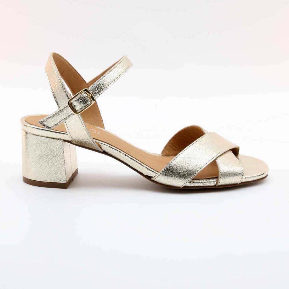 SANDALES FORTUNA CUIR-METALLISE PLATINE