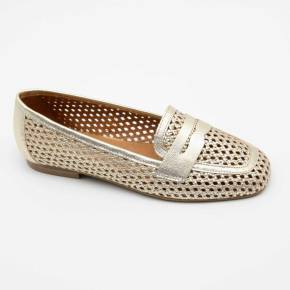 MOCASSINS ELEONORE CUIR METALLISE PLATINE