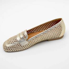 MOCASSINS ELEONORE CUIR METALLISE PLATINE