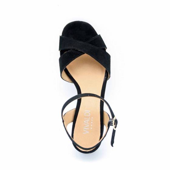 SANDALES FORTUNA CUIR-VELOURS NOIR