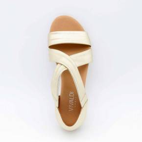 SANDALE COMPENSEE JADE CUIR-METALLISE PLATINE