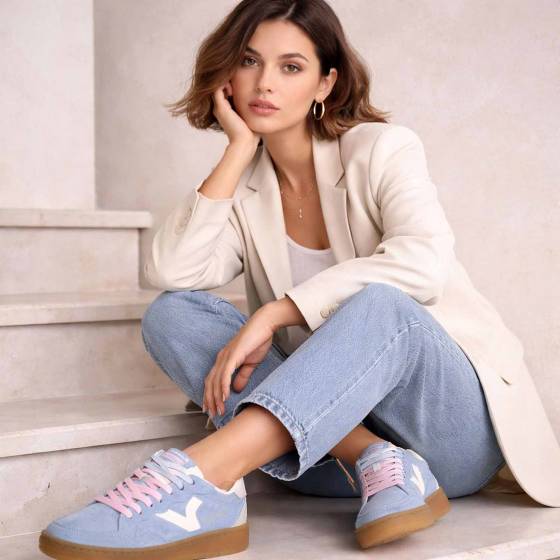 BASKETS VICTORIA 8806107 CUIR-VELOURS BLEU CIEL