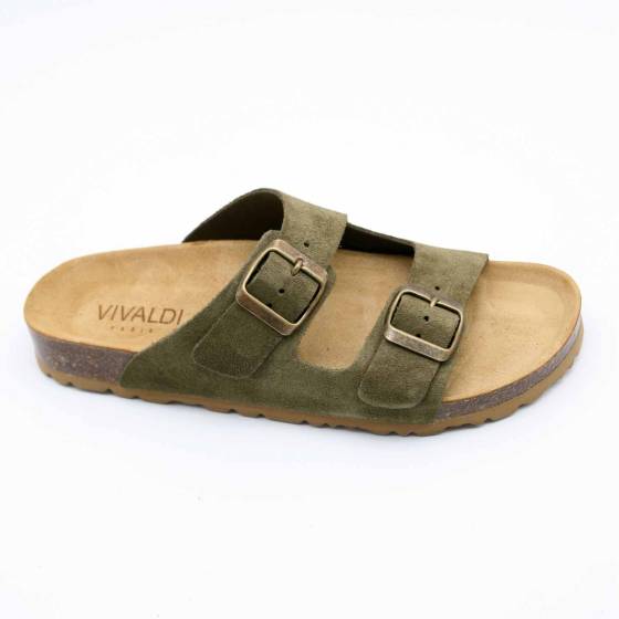 SANDALE 83804 CUIR-VELOURS VERT-KAKI