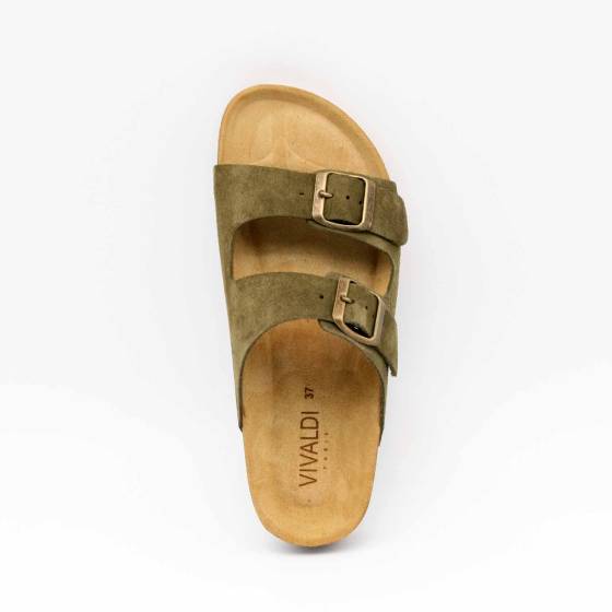 SANDALE 83804 CUIR-VELOURS VERT-KAKI