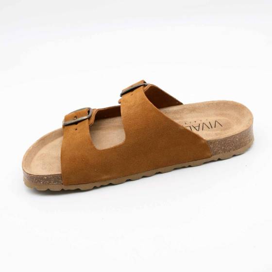 SANDALE 83804 CUIR-VELOURS COGNAC