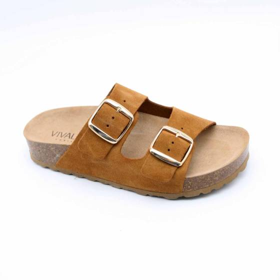 SANDALE 88828 CUIR-VELOURS COGNAC