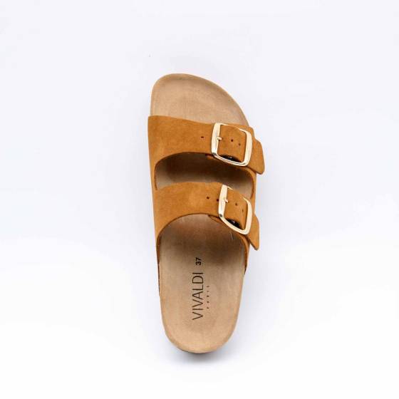 SANDALE 88828 CUIR-VELOURS COGNAC