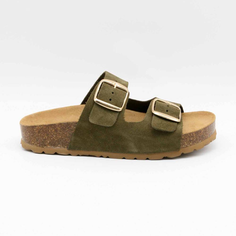 SANDALE 88828 CUIR-VELOURS VERT-KAKI