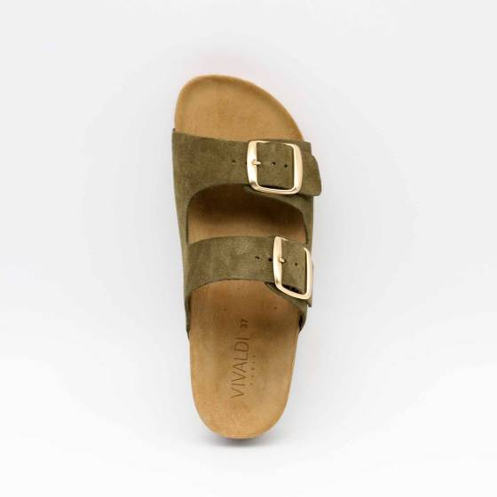 SANDALE 88828 CUIR-VELOURS VERT-KAKI
