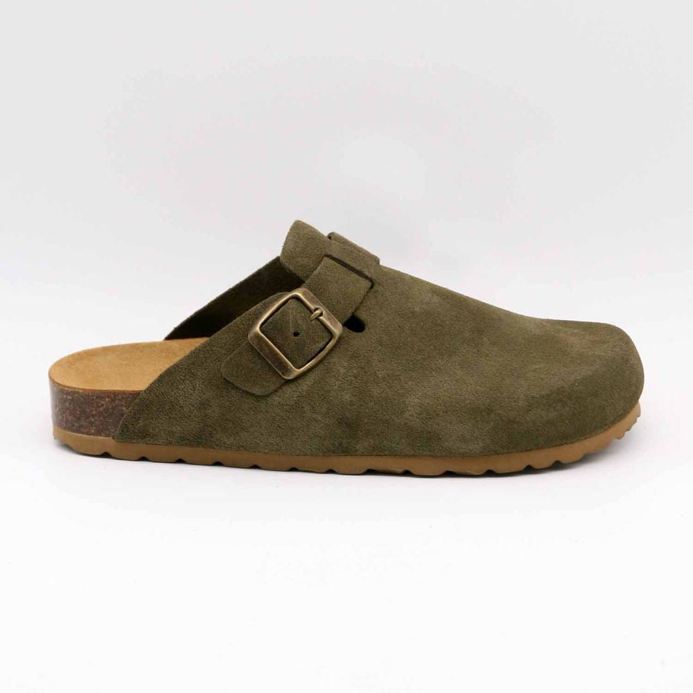 SABOT 86785 CUIR-VELOURS VERT-KAKI