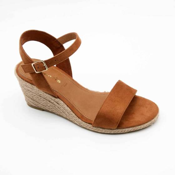 SANDALE COMPENSÉE TAMARIS 28300 VEGANE COGNAC