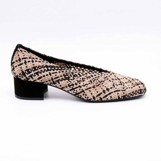 BALLERINE REQINS RIKA TEXTILE BEIGE ET NOIR
