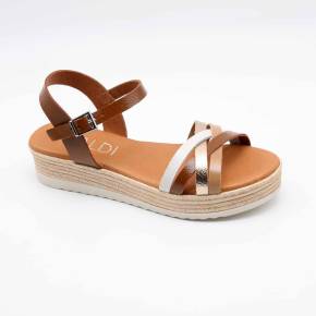 SANDALE COMPENSEE 6010 CUIR-COGNAC ET BEIGE