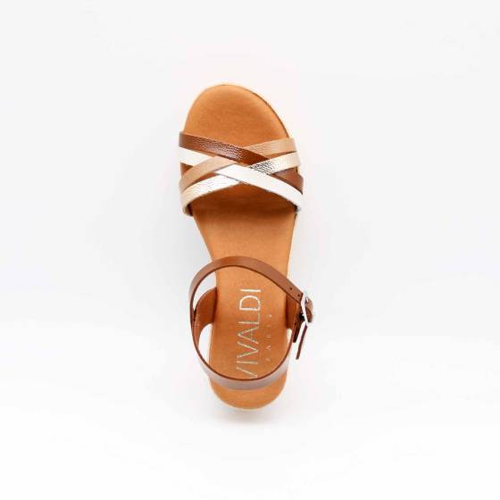 SANDALE COMPENSEE 6010 CUIR-COGNAC ET BEIGE