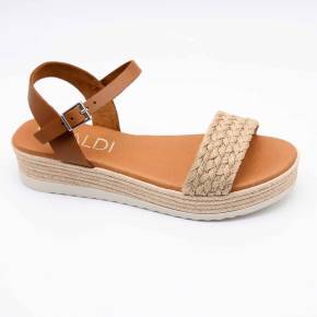 SANDALE COMPENSEE 6013 CORDE ET CUIR COGNAC