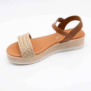 SANDALE COMPENSEE 6013 CORDE ET CUIR COGNAC