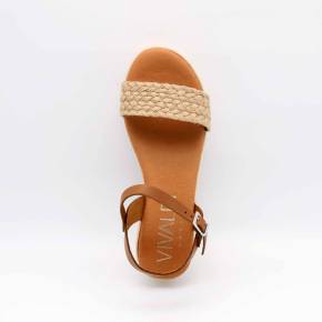 SANDALE COMPENSEE 6013 CORDE ET CUIR COGNAC