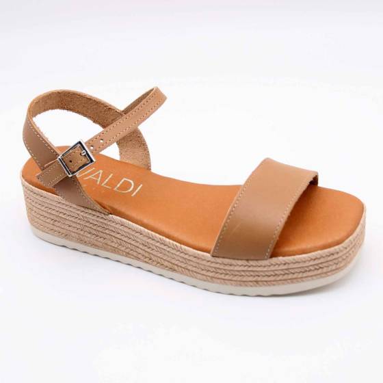 SANDALE COMPENSÉE 6022 CUIR TAUPE