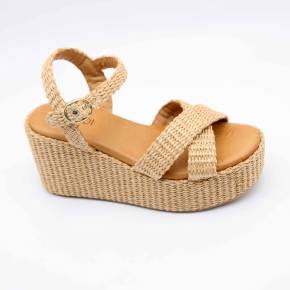 SANDALE COMPENSÉE 4891 RAPHIA BEIGE
