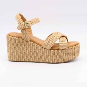 SANDALE COMPENSÉE 4891 RAPHIA BEIGE