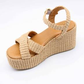 SANDALE COMPENSÉE 4891 RAPHIA BEIGE