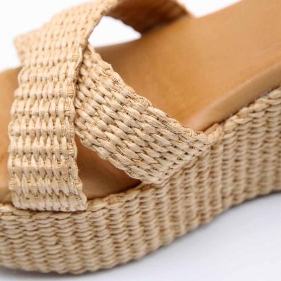 SANDALE COMPENSÉE 4891 RAPHIA BEIGE