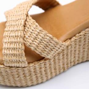 SANDALE COMPENSÉE 4891 RAPHIA BEIGE