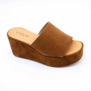 SANDALE COMPENSÉE 4905 CUIR-VELOURS MARRON