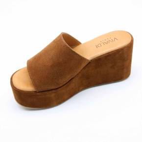 SANDALE COMPENSÉE 4905 CUIR-VELOURS MARRON