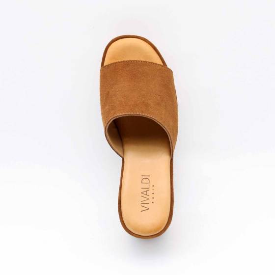 SANDALE COMPENSÉE 4905 CUIR-VELOURS MARRON