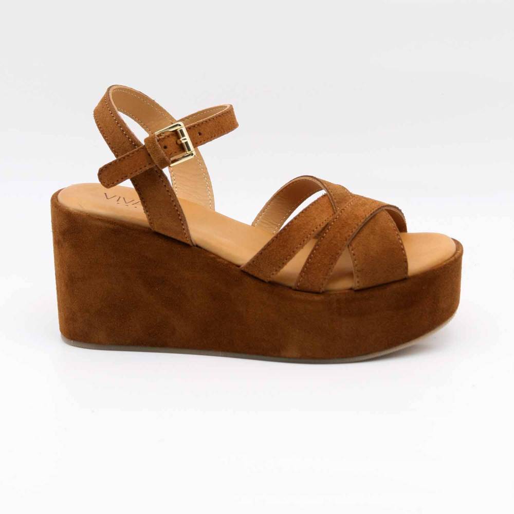 SANDALE COMPENSÉE 4906 CUIR-VELOURS MARRON