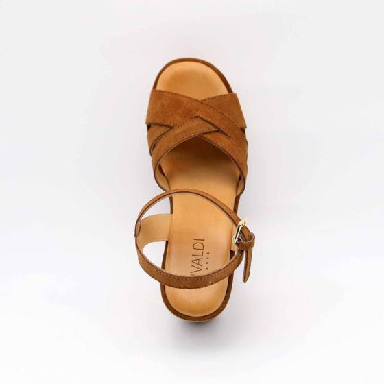 SANDALE COMPENSÉE 4906 CUIR-VELOURS MARRON