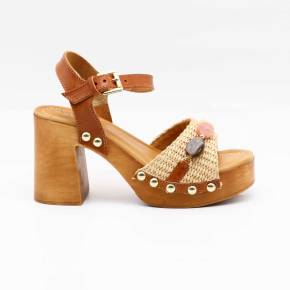 SANDALE 9489 RAPHIA ET CUIR BEIGE