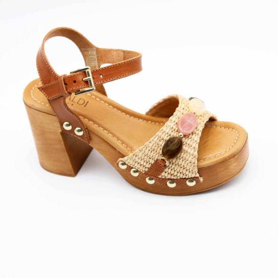 SANDALE 9489 RAPHIA ET CUIR BEIGE