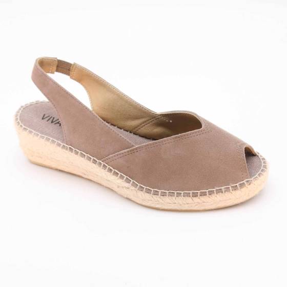 SANDALE ESPADRILLE BERNIA-A CUIR-VELOURS TAUPE
