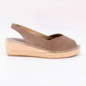 SANDALE ESPADRILLE BERNIA-A CUIR-VELOURS TAUPE