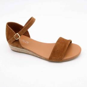 SANDALE COMPENSÉE SABRINA CUIR-VELOURS COGNAC