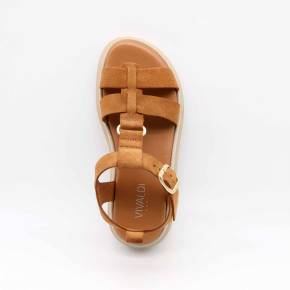 SANDALE VESUVE CUIR-VELOURS COGNAC