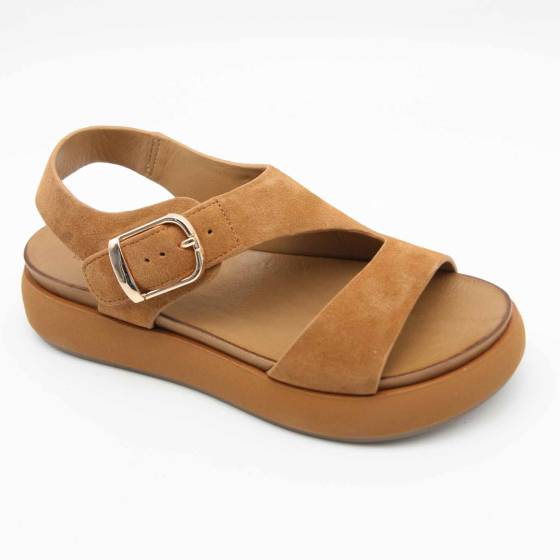 SANDALE A96064 CUIR-VELOURS CAMEL