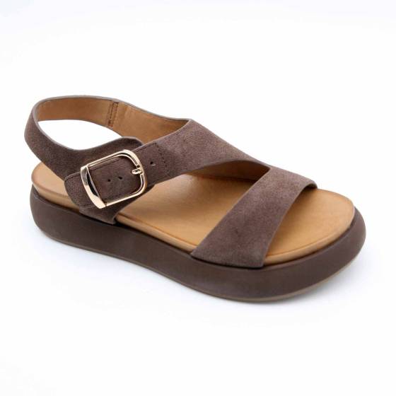 SANDALE A96064 CUIR-VELOURS MARRON