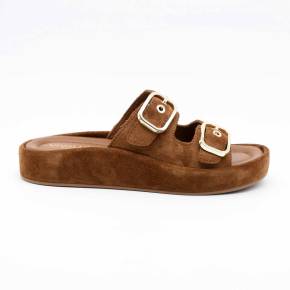MULE-SANDALE RIO-1130 CUIR-VELOURS COGNAC
