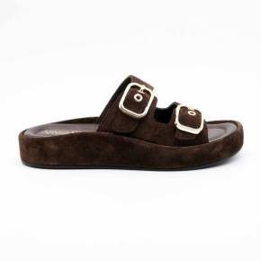 MULE-SANDALE RIO-1130 CUIR-VELOURS MARRON